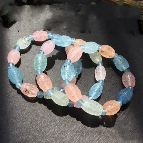 Morganite PILLAR CARVED 8-10MM Bracelet 7.5inch FPPJ Wholesale Beads Nature AAA