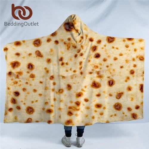 BeddingOutlet Corn Tortilla Hooded Blanket Microfiber Pita Lavash Sherpa Fleece Blanket With Hood Food 3D Funny Wearable Blanket