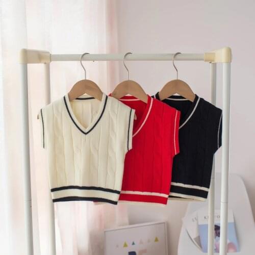 1-5T Striped Sweater Tank for Boy Girl Toddler Kid Baby Spring Autumn Sweater V Neck Knit Top Fall Fashion Vest Knitwear Clothes