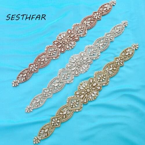 Rhinestones Appliques Thin Bridal Belt Hand Beaded Crystal Wedding Belt For Bridal Belt F187
