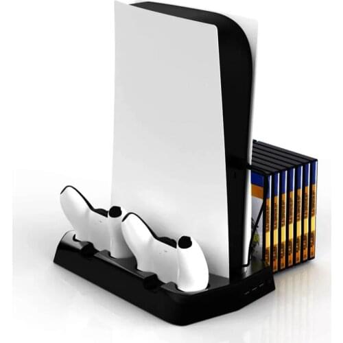 For PS5 3 in 1 Vertical Cooling Fan Stand Disc And Digital Edition with 14 Game Slot 3 Hub Port Dual Controller Charging Station