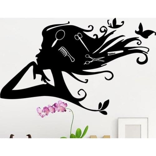 Barbershop vinyl wall decal interior decoration sticker hairdresser hairdresser stylist girl hair scissors comb wallpaper MF44