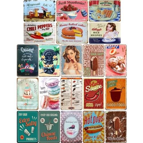 Vintage Metal Signs of Dessert Your Sweet Time Cupcake Icecream Strawberry Food for Kitchen Decor Restaurant Cafe Decoration