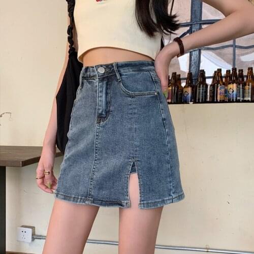 2021 summer Korean vintage fashion casual denim mini skirt women Streetwear jean skirt womens sexy skirt