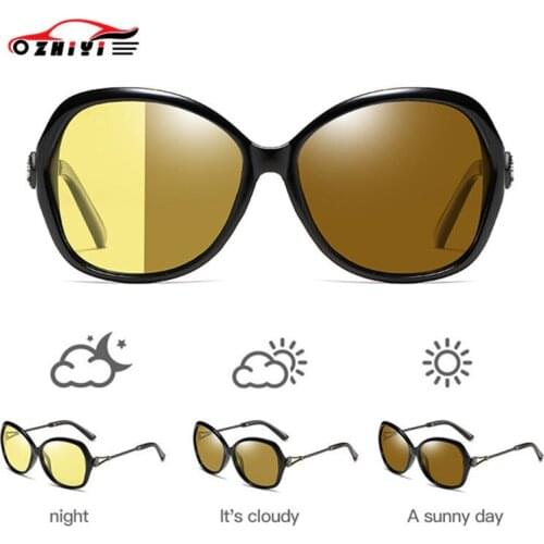 ZHIYI Brand Women Night Vision Driving Glasses Vintage Polarized Photochromic Sunglasses Diamond Gradient Lens Round Sun glasses