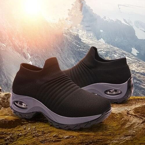 Woman Air Cushion Sports Shoes Breathable Sock Footwear Female Jazz Dance Easy Shoes Platform Loafers Height Increasing Sneakers