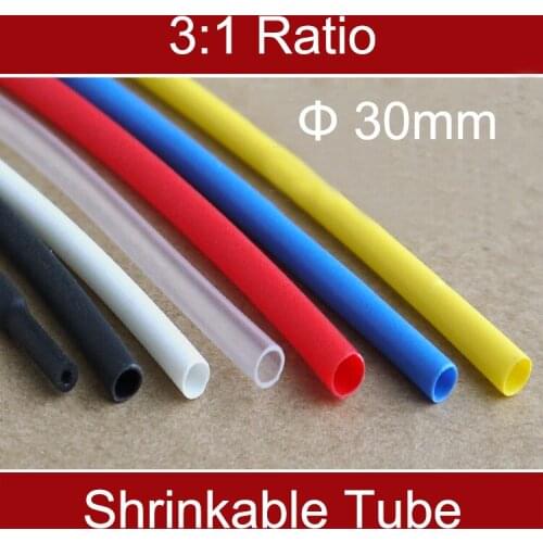 1M 3:1 30mm 5/4" Double Wall Blue Black Red Clear Insulation Waterproof Thermosol Cable Sleeve Heat Shrinking Shrinlable Tube