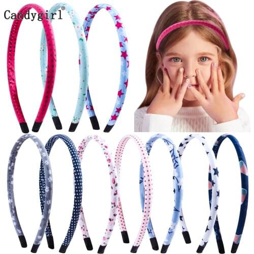 10pcs Flower Printed Headband for Girls Satin Fabric Covered Hair Band Plastic Multicolor Headpieces Hair Accessories