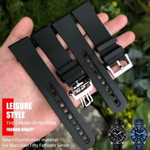 23mm High Quality Fluorine Watch Strap Black Blue Watchband Soft Bracelets for Blancpain Fifty Fathoms Watch Accessories