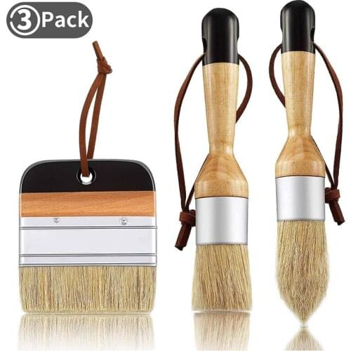 Promotion! 3Pack Chalk and Wax Paint Brushes Bristle Stencil Brushes for Wood Furniture Home Wall Decor