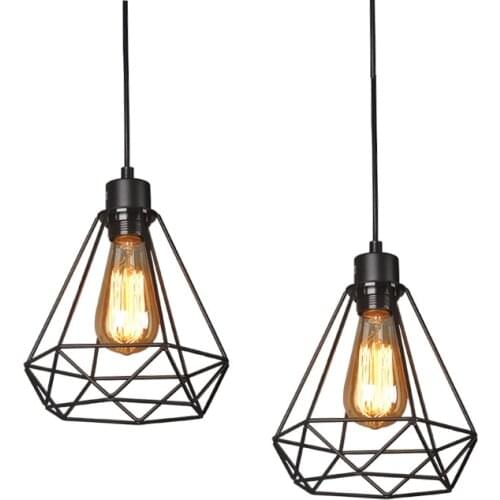 American Retro Simple Diamond-Shaped Metal Pendant Light For Living Room Study Bedroom Corridor Romantic Decoration Night Light