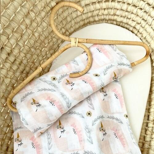 Rainbo&Iris Bamboo Cotton Baby Muslin Swaddle Blanket with Unicorn Pattern Photography Cloth Diaper Wrap 120x120cm