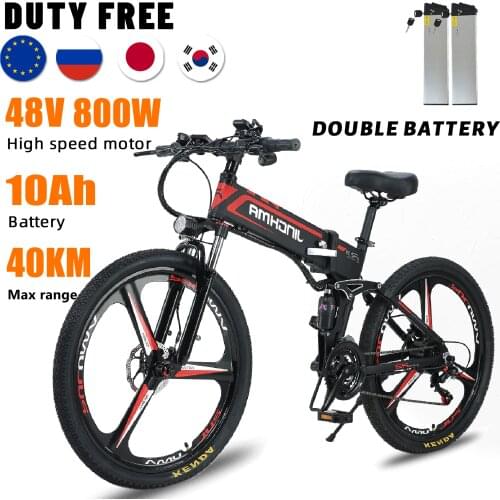26'' Electric Mountain Folding E-bike with 2 x Removable Li-Ion Battery 10Ah, 800W 48V Brushless Pow Professional 21 Speed Gears