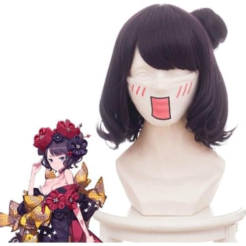 Fate/Grand Order FGO Katsushika Hokusai Cosplay Wig Purple Hair With A Bun+ Wig Cap