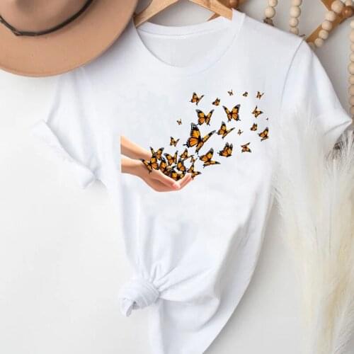 T-shirts Women Printing Clothing Butterfly 90s Spring Summer Printing Clothes Graphic Tshirt Top Lady Print Female Tee T-Shirt