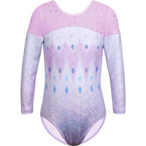 BAOHULU 3-12 Years Girls Gymnastics Leotard 3/4 Sleeve Ballet Costumes Sequin Decroration Performance Training Dance Wear