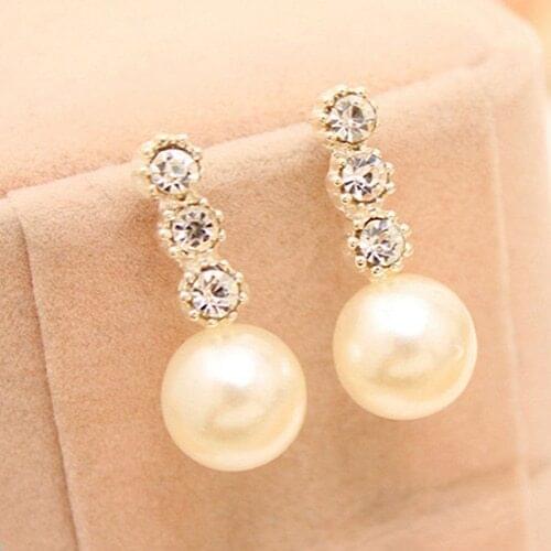 Hot! Womens White Faux Pearl Earrings Rhinestone Eardrop Ear Studs Bride Jewelry