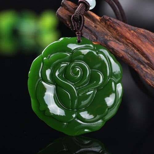 Chinese Hand-carved Flower Natural Green Jade Pendant Necklace Charm Jadeite Jewelry Fashion Amulet Gifts for Women Men