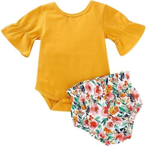 Baby Girls Clothes Set Summer Short Sleeve Infant Shirts Top Romper+Floral Short Pant 2pcs Toddler Baby Clothes Cotton Outfits
