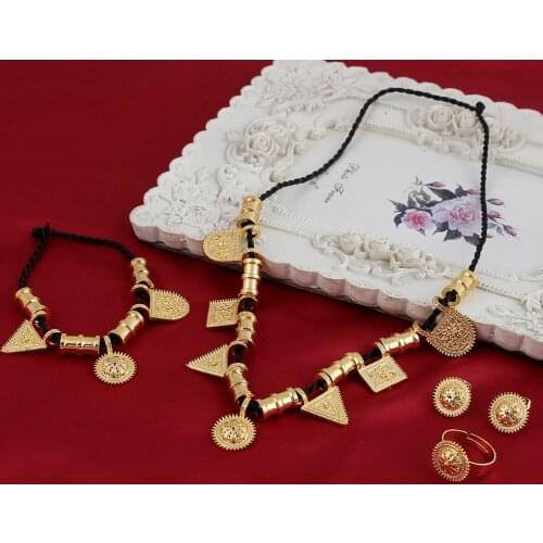 Wholesale Eritrea Habesha Ethiopian set Jewelry Necklace Bracelet Earring Ring 14 k Solid Gold GF Africa Wedding