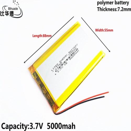 Liter energy battery Good Qulity 3.7V,5000mAH 725588 Polymer lithium ion / Li-ion battery for tablet pc BANK,GPS,mp3,mp4