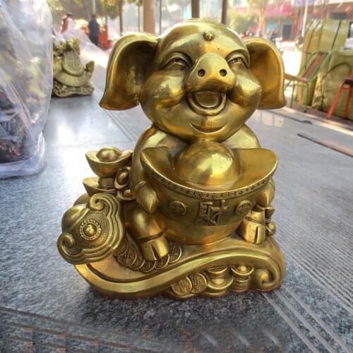 2021 TOP GOOD # HOME Shop lobby Business Money Drawing Good luck Yuanbao GOLD Fortune pig FENG SHUI BRASS Sculpture Statue