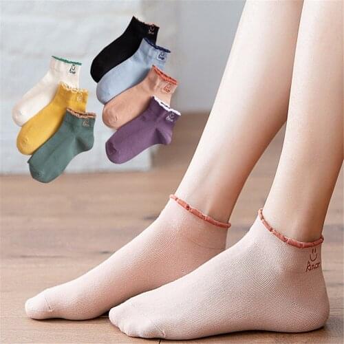 Fashion Lace Ruffles Soft embroidery Cotton Women Socks Cute Smiley Socks Sweet Princess Girl Cozy Lovely Frilled Socks