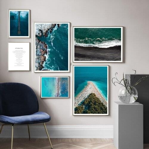 Seascape Wall Art Modern Nordic Canvas Painting Scandinavian Beach Pictures for Home Design Frameless Room Decor
