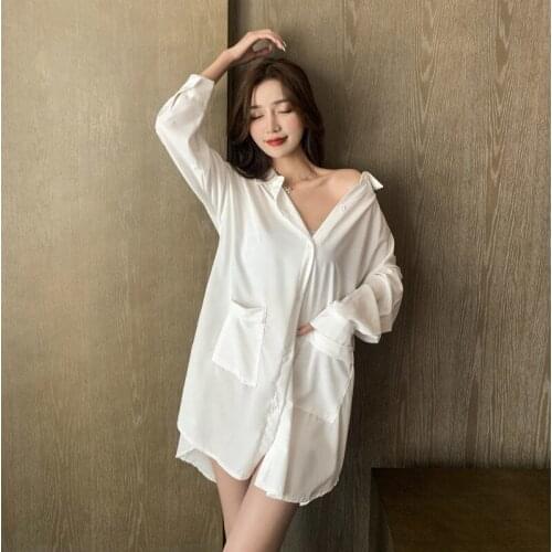 Nightdress Female Spring Chiffon 2021 New Long Sleeve Sexy Nightgown Shirt Summer Korean Sweet Dress Home Wear Sleepwear