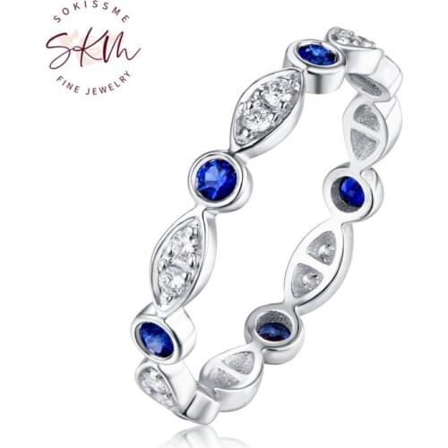SKM Diamond Eternity wedding band bridal ring Minimalist Round cut Sapphire bezel set white gold Delicate Dainty Rings