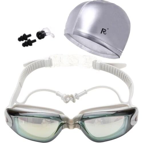 Diving Goggles with Cap Adults Ear Plug Nose Clip Set Professional Waterproof Anti-fog UV Swimmming Glasses Swim Eyewear