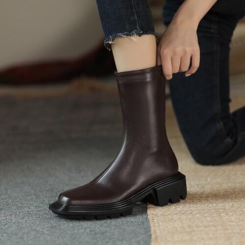 Autumn Women Shoes Retro Round Toe genuine leather Platform Boots Genuine Leather Ankle Boots Girls Boots womens platform heels