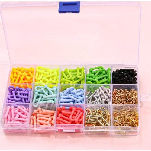 1 set/bag 15 grid box Gold/Silver/Candy Colors Plastic Fashion Acrylic U-shaped Chain + Accessories For DIY Jewelry Making