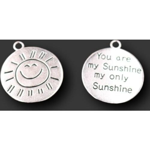 8pcs Silver Plated You are My Sunshine My Only Sunshine Words Hip Hop Suns Tag Pendants DIY Charms For Jewelry Crafts Making