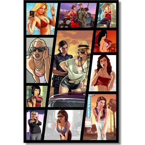 Custom Printing Wall Arts Grand Theft Auto Poster GTA V San Andres Wall Sticker Video Game Girl Wallpaper Room Home Decor #0919
