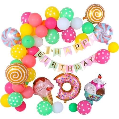 50pcs/lot Candyland Birthday Party Decorations balloons Birthday Party Banner Candy Donut Ice Cream Foil Balloons Lollipop Party