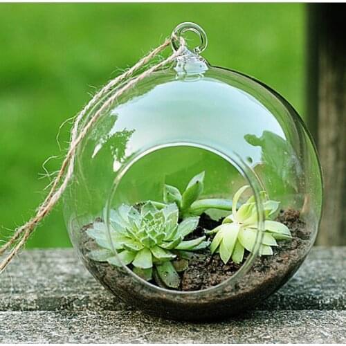 6 Pcs/ Lot Modern Hanging Clear Flat-bottomed Crystal Glass Vase Flower Balls Terrarium Vases For Wedding Decoration Dia 12 cm