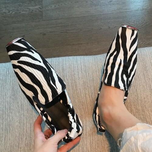 Women New Fashion Brand Square Toe Flats Shoes Ladies Slip On Loafers Zebra Snake Pattern Comfortable Ballet Flat Shoes Muje