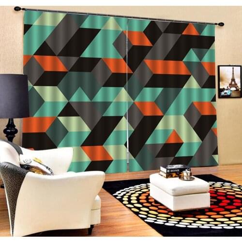 Green geometric curtains 3D Blackout Curtains For Living room Bedding room Drapes Cotinas para sala Drapes Cortinas