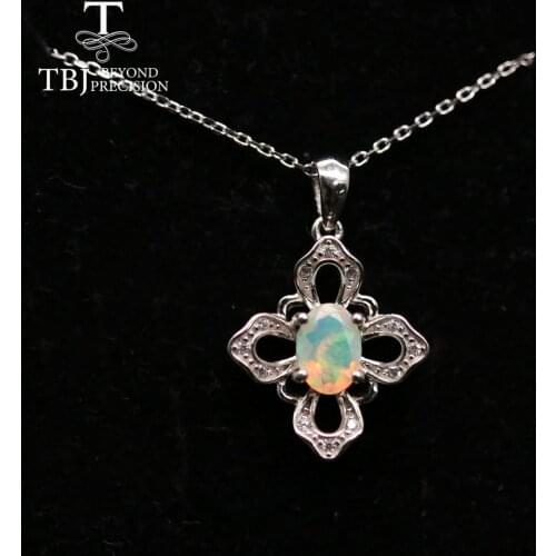 Oval cut 5*7mm natural opal pendant necklace 925 sterling silver with good fire opal fine jewelry for women daily wear tbj