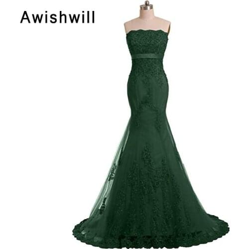 Fashion Strapless Beading Appliques Tulle Lace-up Back Mermaid Engagement Party Dress for Women Formal Evening Gowns Customized