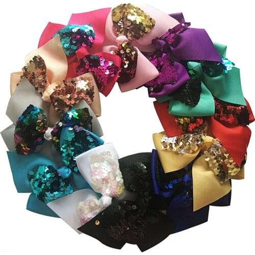 4.5 inch Reversible Sequin Bows Hair Clips Baby Girls Grosgrain Hair Bows Hair Grips Toddler Hairpins Hair Accessories 10pcs