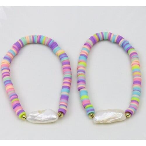 10 Pcs Pearls charms Bracelet Chain Rainbow Polymer Clay Soft Bracelet Colorful Bracelet chain Bracelet Jewelry Bracelet 90044