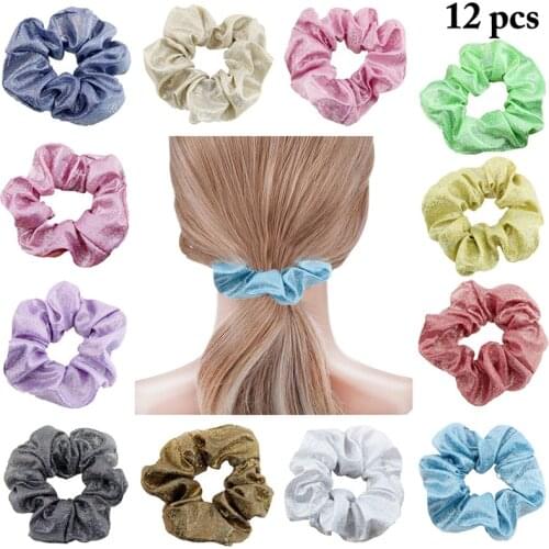 12pcs Glitter Hair Scrunchies Fashion Shiny Elastic Hair Ropes Hair Band Ponytail Holder Female Hair Accessories
