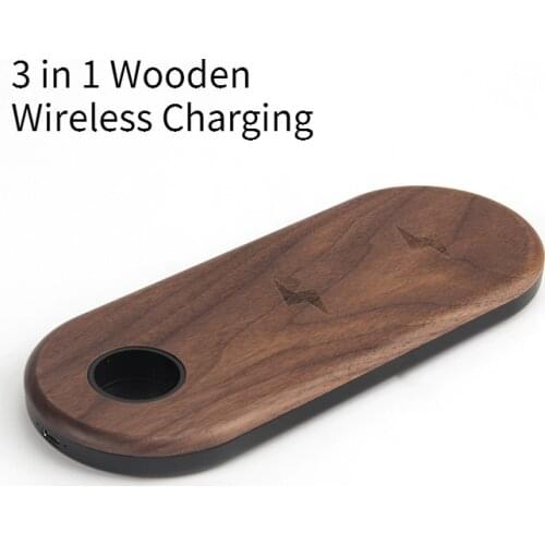 3 in 1 Wooden Wireless Charging Station Dock Charger Stand For Samsung Watch Qi Fast Wireless Charger for AirPods Touch Switch
