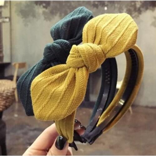 Side Bow Knotted Hairband Toothed Women Simple Headdress Solid Bowknot Headband Not Slip Adults Cute Rabbit Ear Knot Head Band