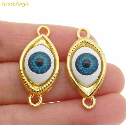 GraceAngie 10pcs Fashion God Tray Blue Eye Evil Eyes Bracelet Charms Connector Necklace Pendant Bracelet DIY Making Accessories