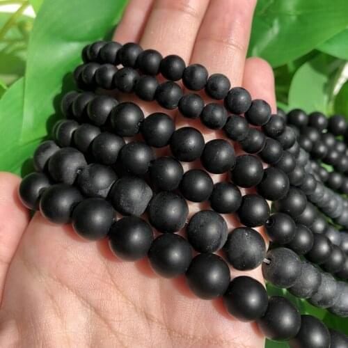 Natural Stone Matte Black Stone Round Loose Spacer Beads for Jewelry Making Diy Bracelet 15inches Pick Size 6/8/10/12/14mm