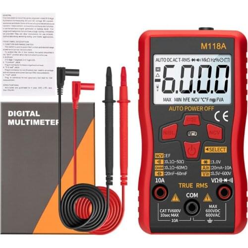 2021 New M118A Digital Mini Multimeter Smart Tester Auto Mmultimetro True Rms Tranistor Meter with NCV Data Hold 6000counts