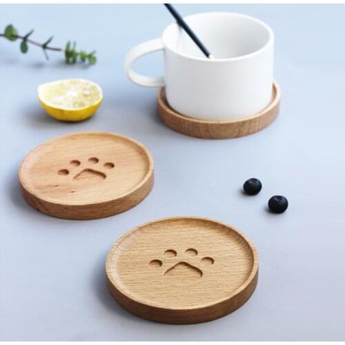 Paw Wooden Coaster Cartoon Pad Milk Tae Coffee Cup Table Mat Round Heat-insulated Placemats Home Decoration 1pcs Drink Coasters